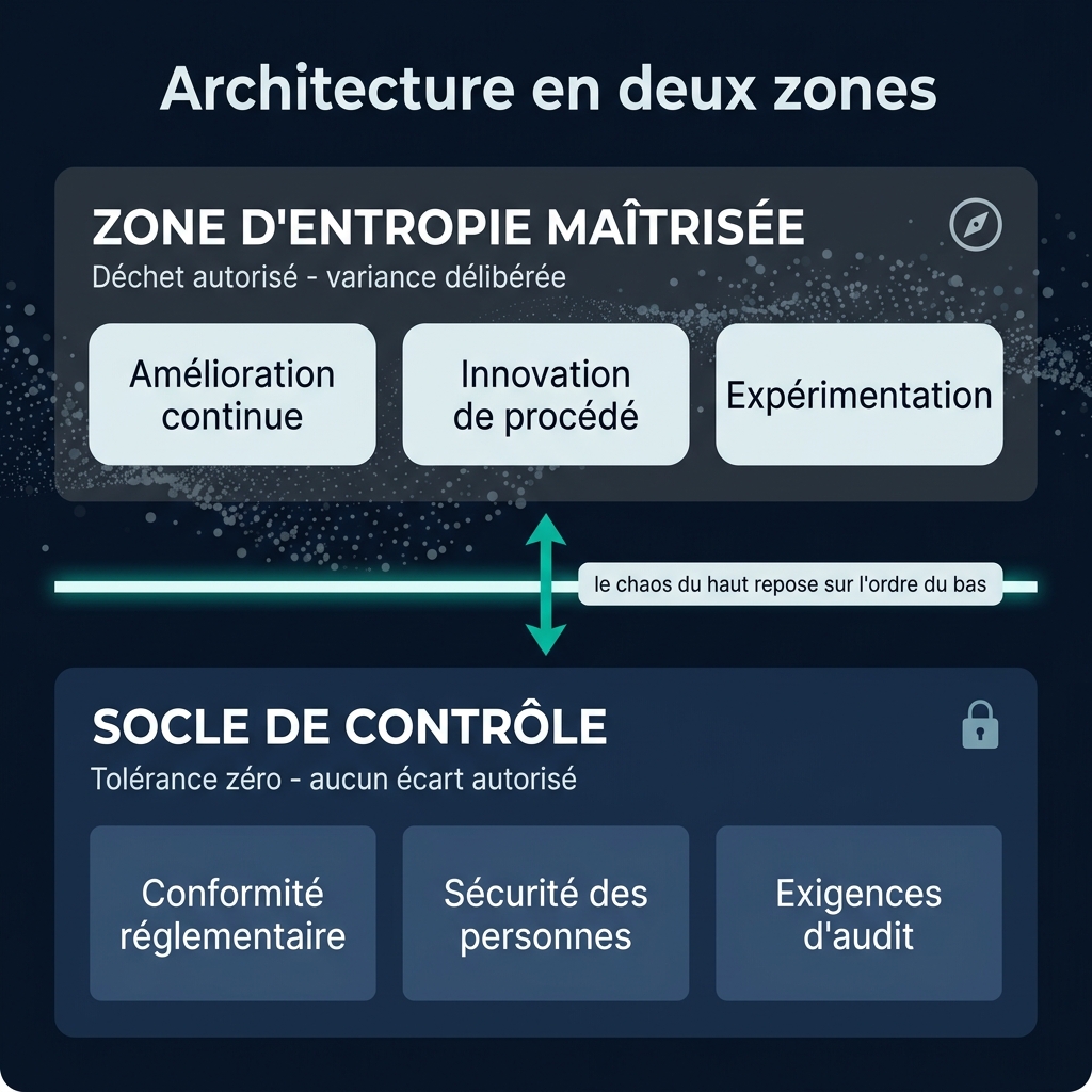 Architecture en deux zones : socle de contrôle et zone d'entropie maîtrisée